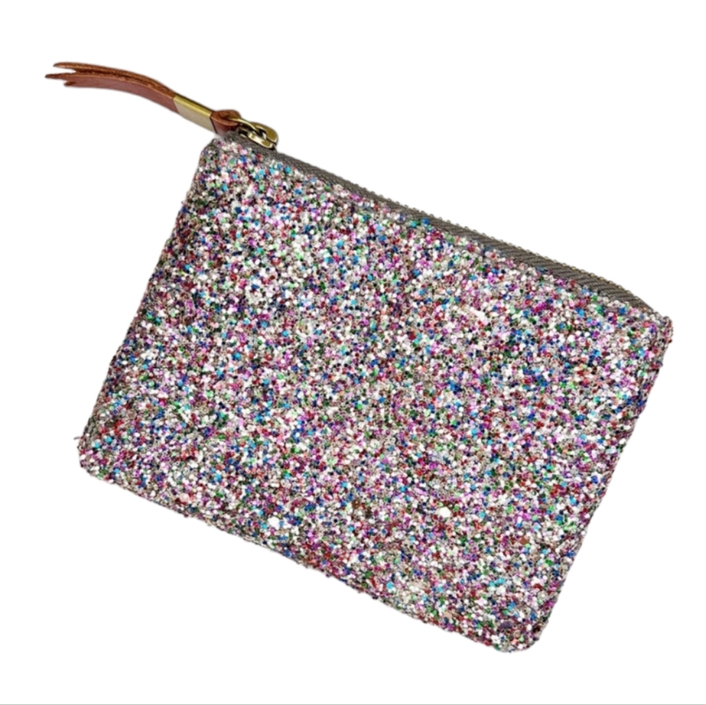 NWOT! MADEWELL The Leather Pouch Multi Color Glitter Coin Pouch Wallet